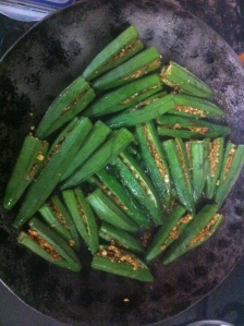 Stuffed okra being cooked..
